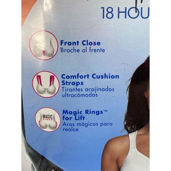 Playtex Women's 18 Hour 36B BLACK Front Close Wirefree Back Support Posture Full - Picture 9 of 13